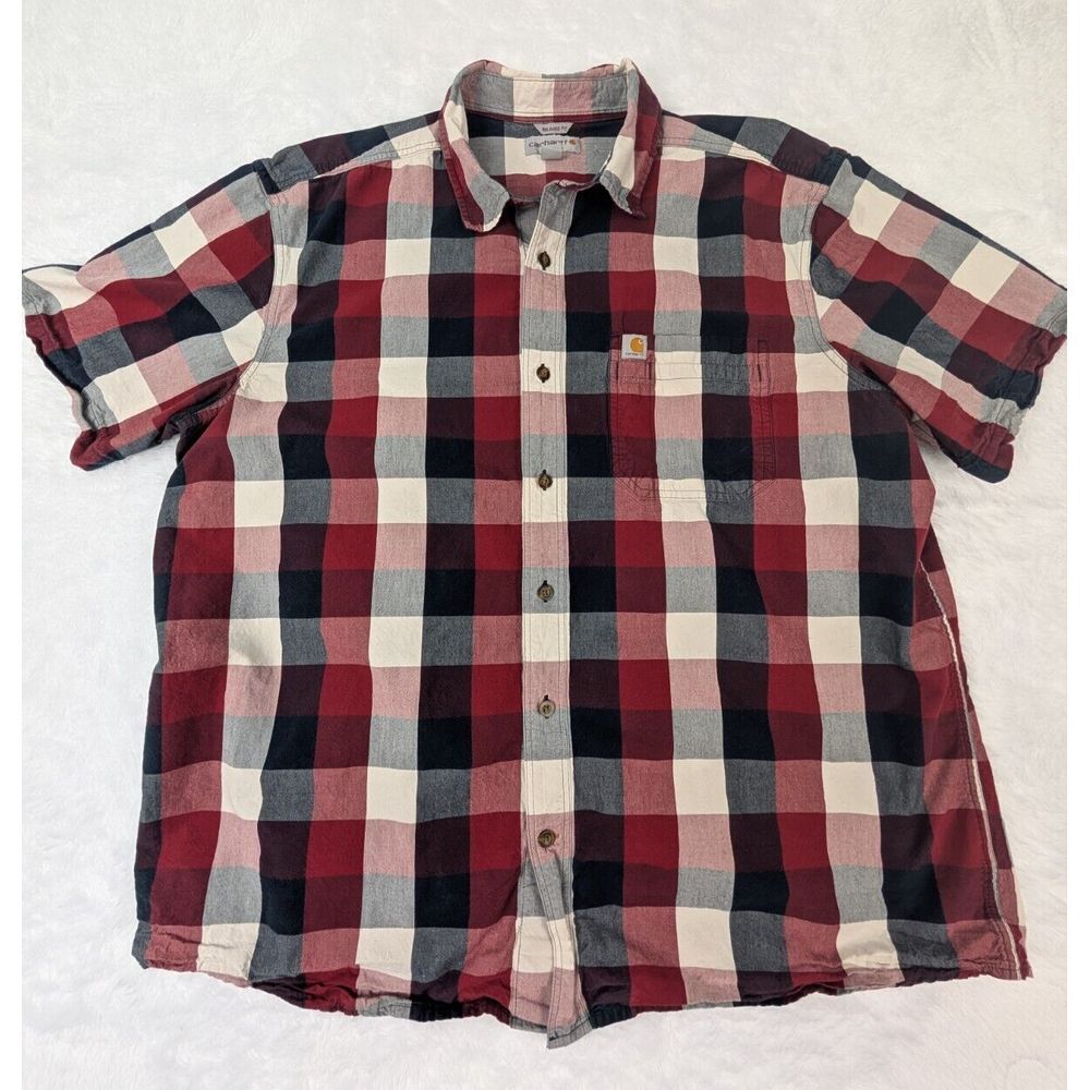 Carhartt Shirt Men's 2XL Red Plaid Relaxed Fit Short Sleeve Cotton